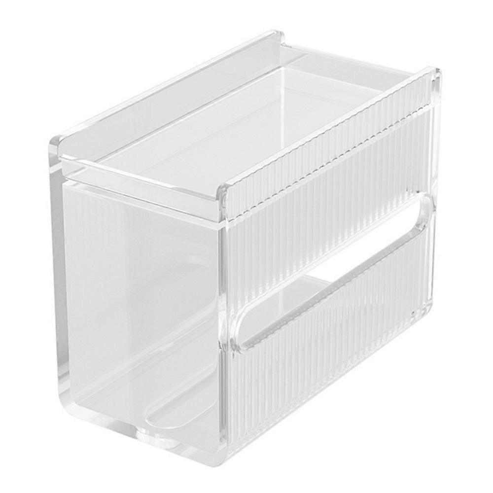 Toilet Tissue Box Storage Organizer with Top Shelf Transparent Large Capacity Wall Mounted Paper Drawer Toilet Roll Paper Storage Rack