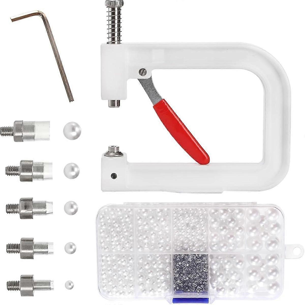 Pearl Setting Machine, Bead Rivet Fixing Machine, 5 Sizes, Hand Press Pearl Setting Tool Set for Ha
