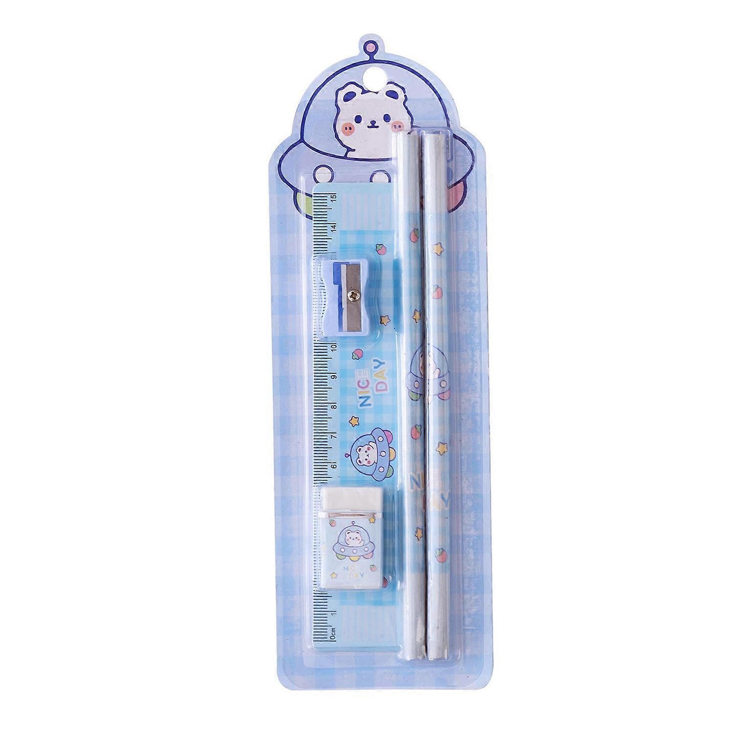 Eraser Pen Set Plastic Wood Material Easy Painting Practical Ruler Pencil Sharpener Kit for Students