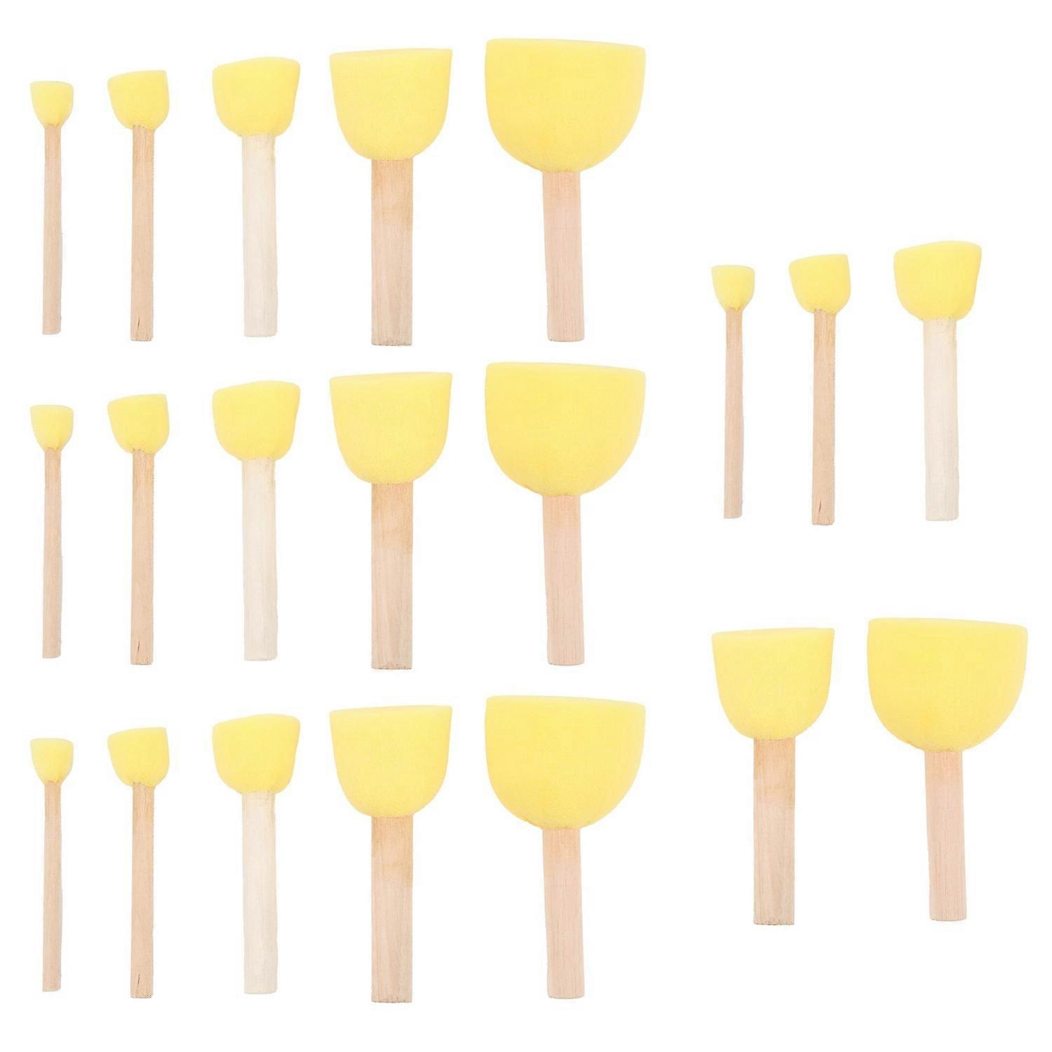 20pcs éponge pinceau ensemble bricolage rond jaune champignon bâton outils de peinture pour enfants artisanat dessin Gra