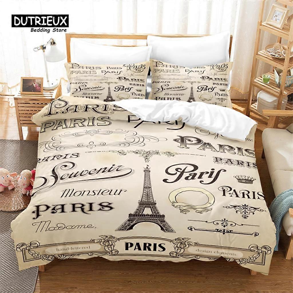 x2169 LençóisConjunto de capa de edredom, conjunto de cama Torre Eiffel, capa de edredom respirável confortável e macia, para decoração de quarto de hóspede Conjunto de cama de 3 peças (
