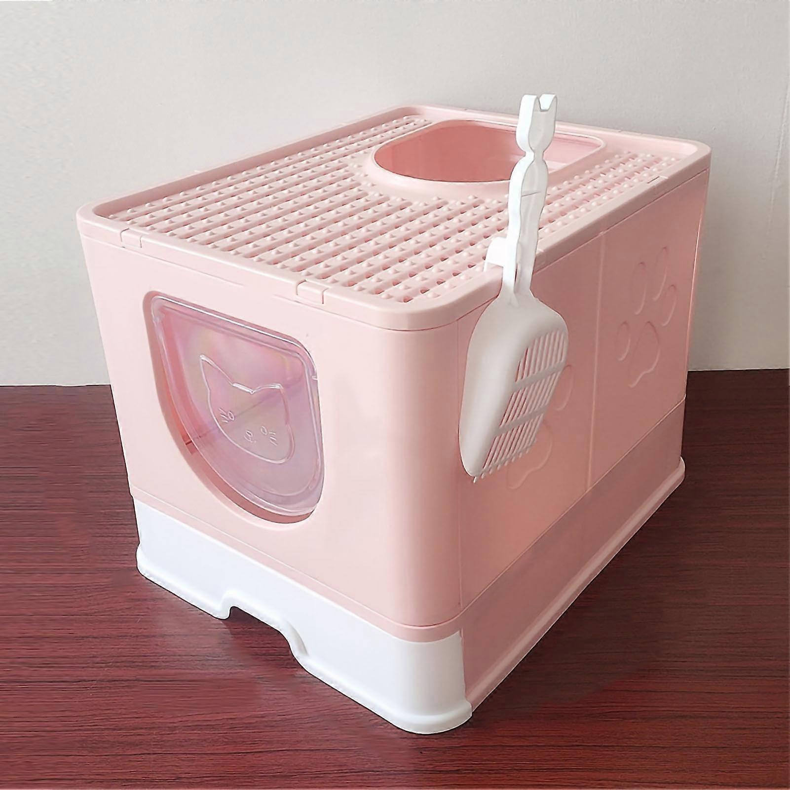 Foldable Cat Litter Box Extra Large Covered Top Entry Fully Enclosed Cat Litter Box Pink
