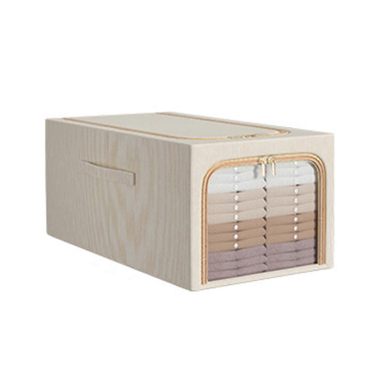 Clothes Storage Bins Foldable Linen Fabric Organizer with Carrying Handles and Clear Window Large Capacity Quilt Storage Medium