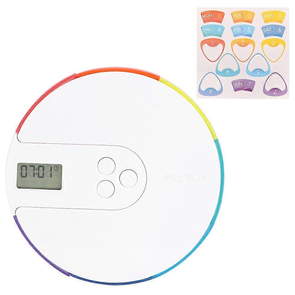 Rund form bärbar 7 dagars pillerlåda medicinhållare tablettpåminnelse (regnbåge)
