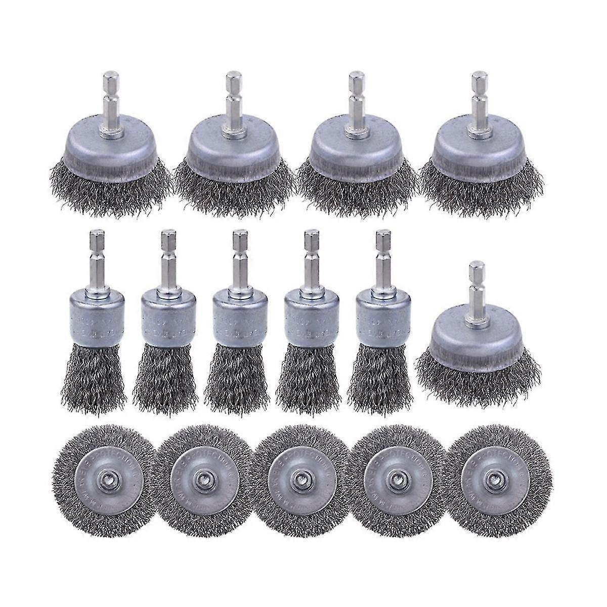 15 csomag szénacél drót kerékkefe, csésze kefe, tollkefe készlet rozsda eltávolításához, korrózióhoz és scr