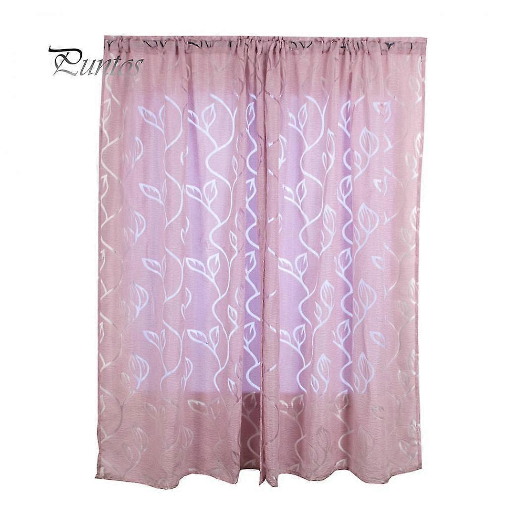 100x130cm Hollow Leaves Print Balcony Window Gauze Curtain Bedroom Drape Decor