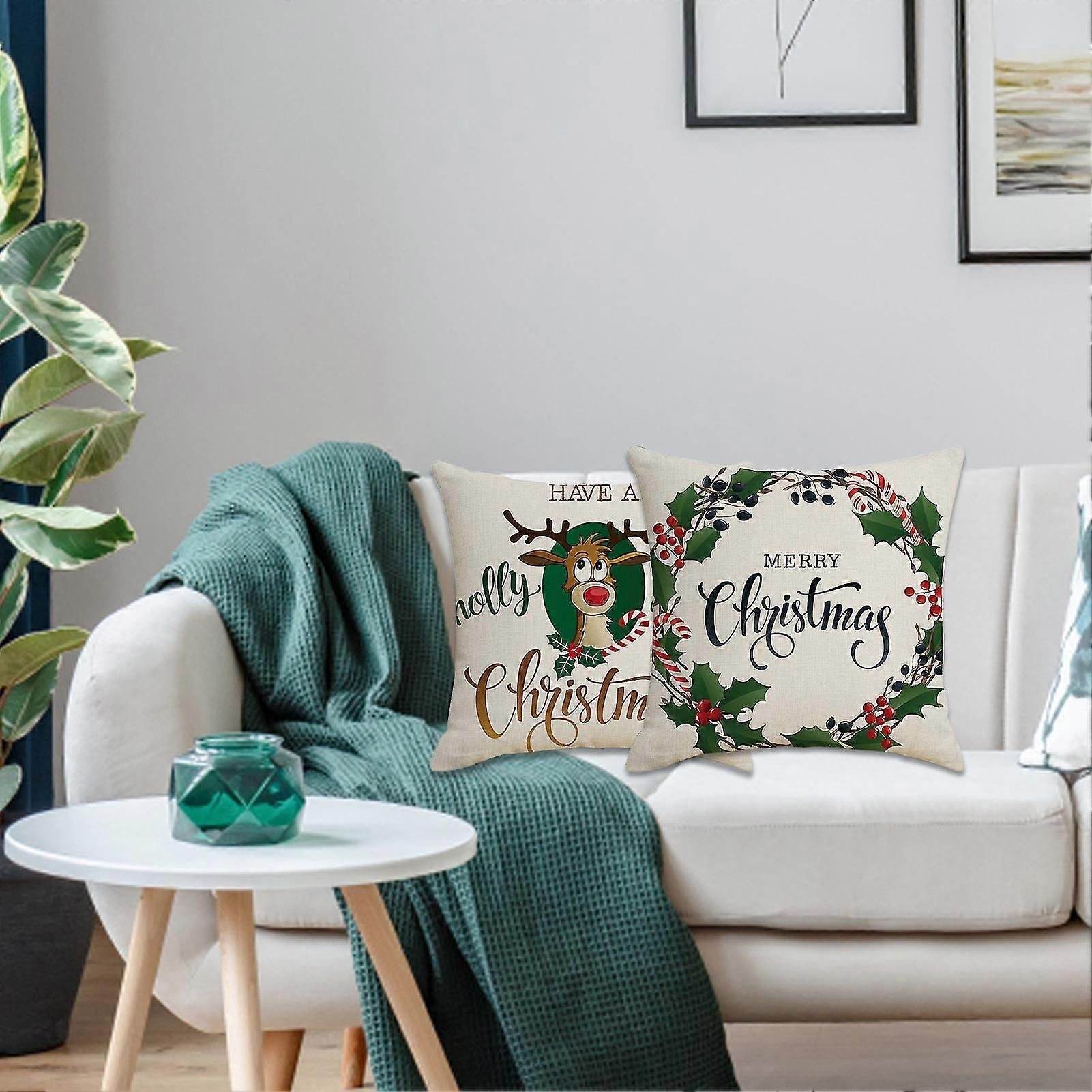 Pillow Covers Soft Breathable Flax Non Fade Christmas Throw Pillow Cushion for Home