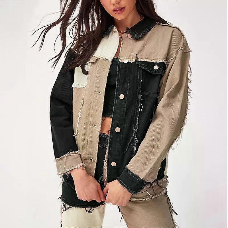 Pantalones vaqueros rectos de mezclilla para mujer, abrigo, chaleco, pantalones de retales para chica guay, moda con borlas, pantalones vaqueros de ci