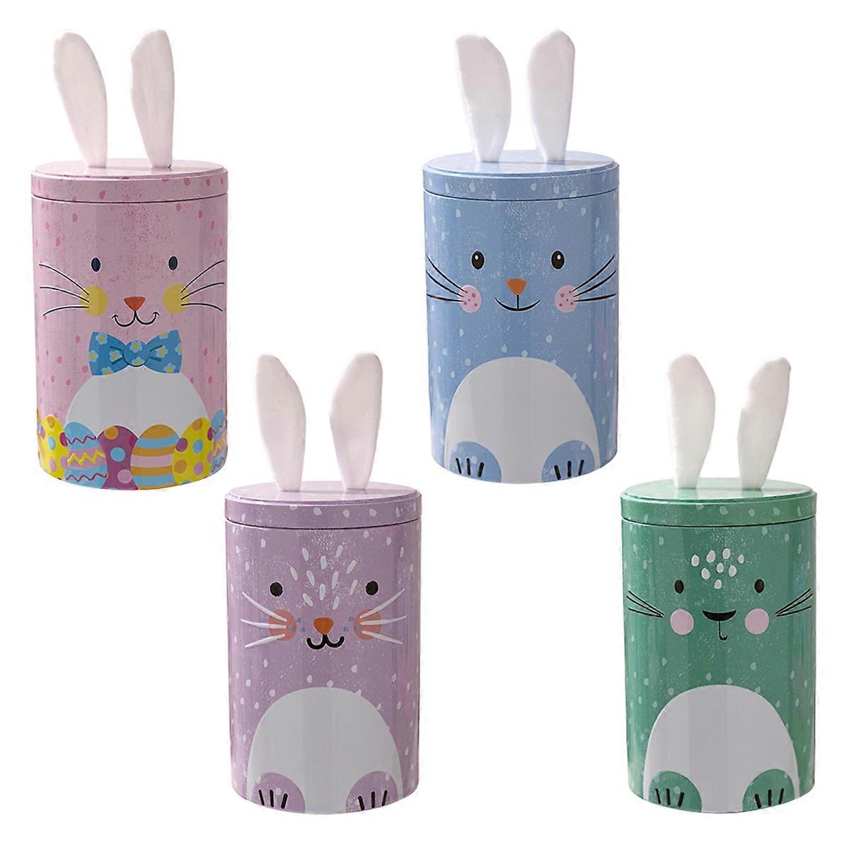 Easter Chocolate Jar Sweets Airtight Box with BunnyEars Lid 4pcs Table Centerpieces Decoration Food Storage Jar
