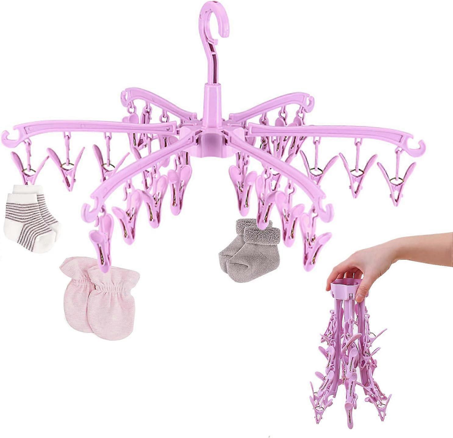 Folding Hanger Portable Plastic Hanger Folding Hanger 360° Rotating Anti-slip Folding Hanger (Pink)