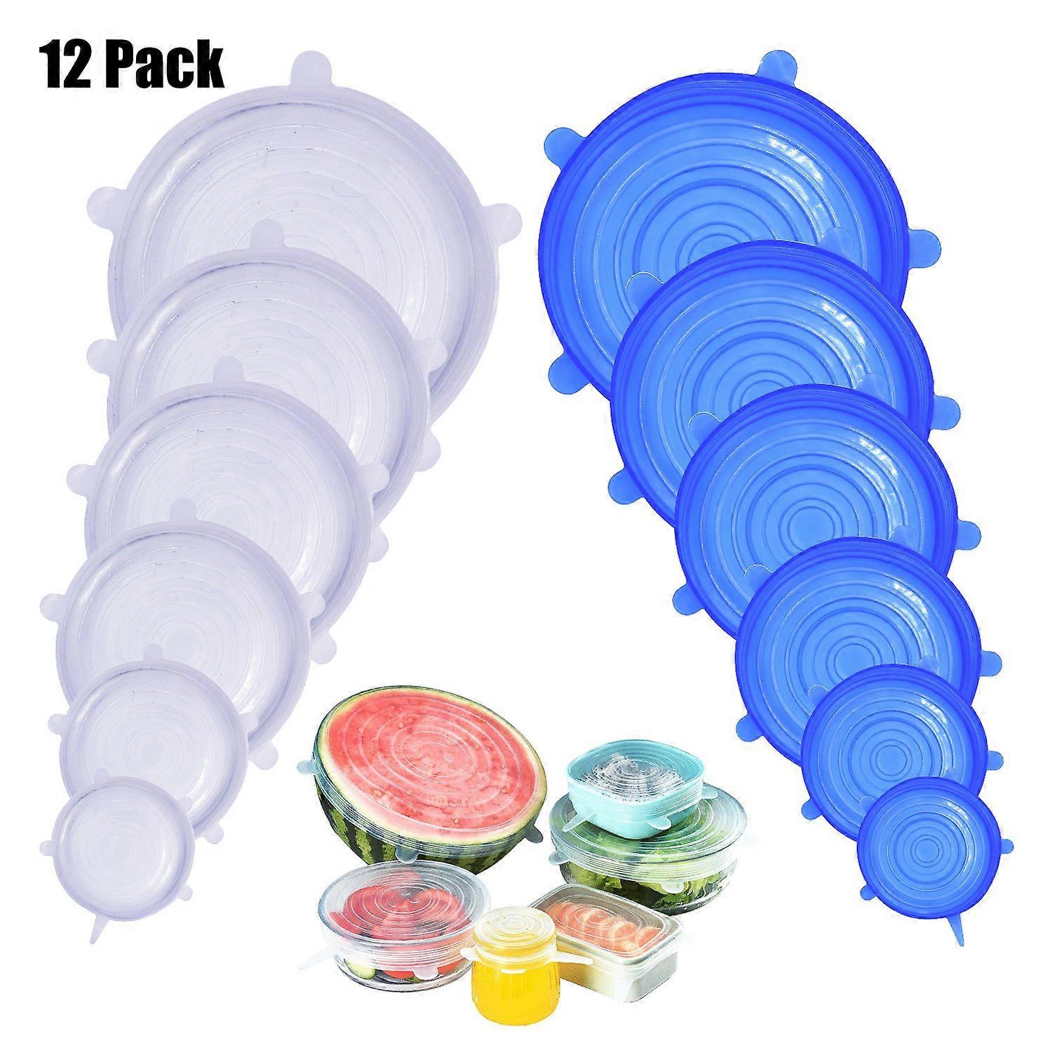 12-Pack Reusable Silicone Stretch Seal Lids, BPA Free, Expandable to Fit Various Shapes of Containers, Plates, Bowls