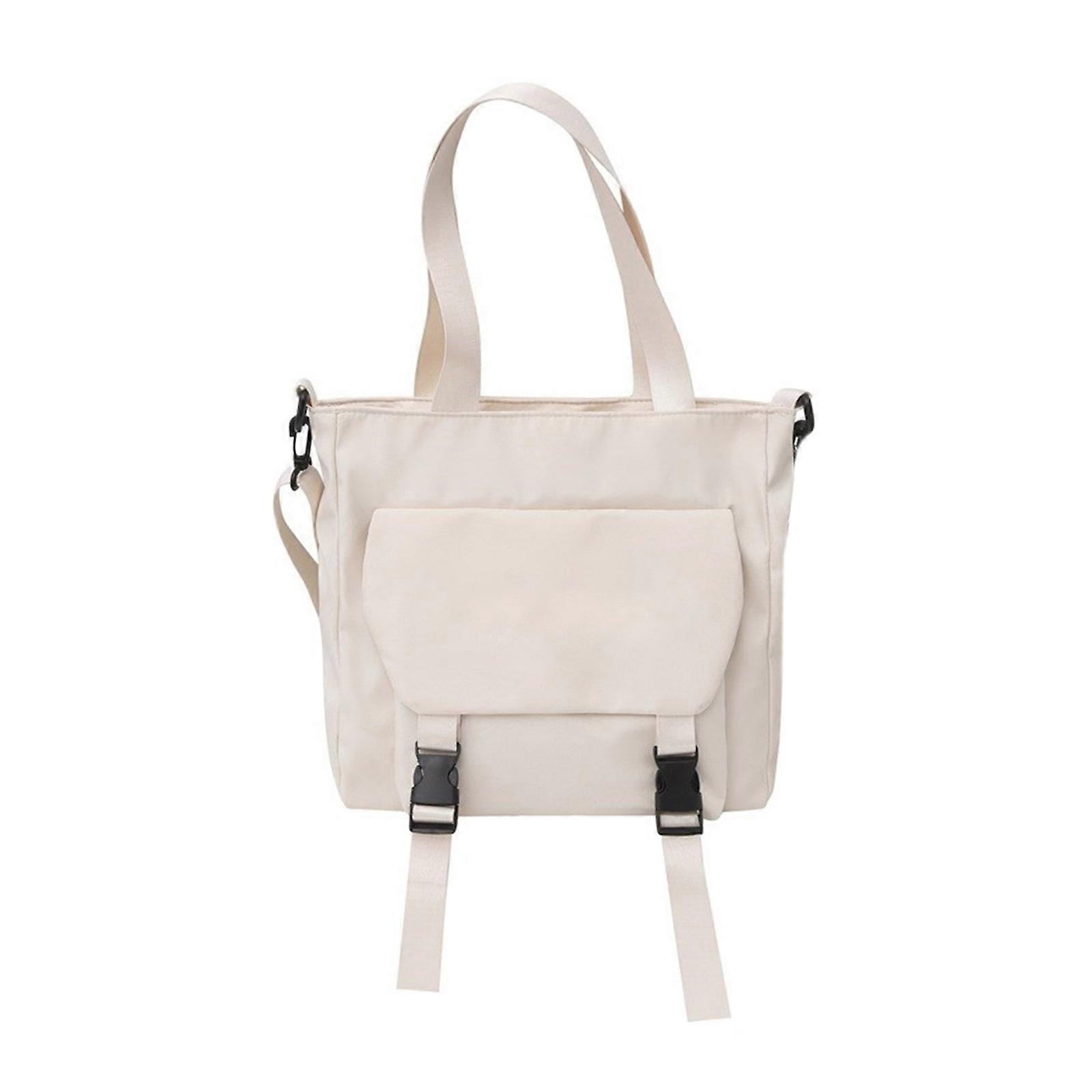 女性と男性のためのトレンディな無地ナイロンバックパックスタイリッシュな大学学校のショルダーバッグ大容量クロスボディハンドバッグホワイト