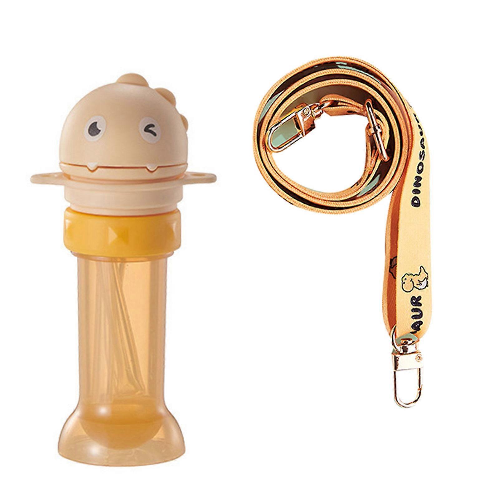 Baby Straw Water Bottle Cap with Straw Portable Bottle Cover Cap Sip Straw Lid Spillproof Bottle Adapter for Toddlers Yellow with straps