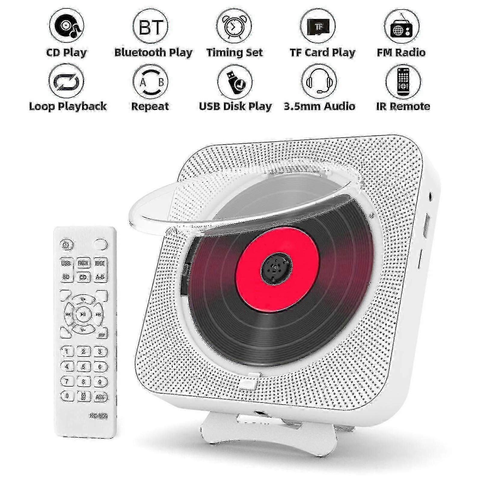 Portable Cd Player Bluetooth Speaker Stereo Cd Players Led Screen Wall Mountable Cd Music Player With Ir Remote Control Fm Radio