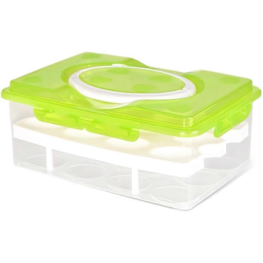 2 Tiers Egg Container Deviled Egg Carrier Eggs Holder with Handle Fridge Freezer Storage by  (Green)