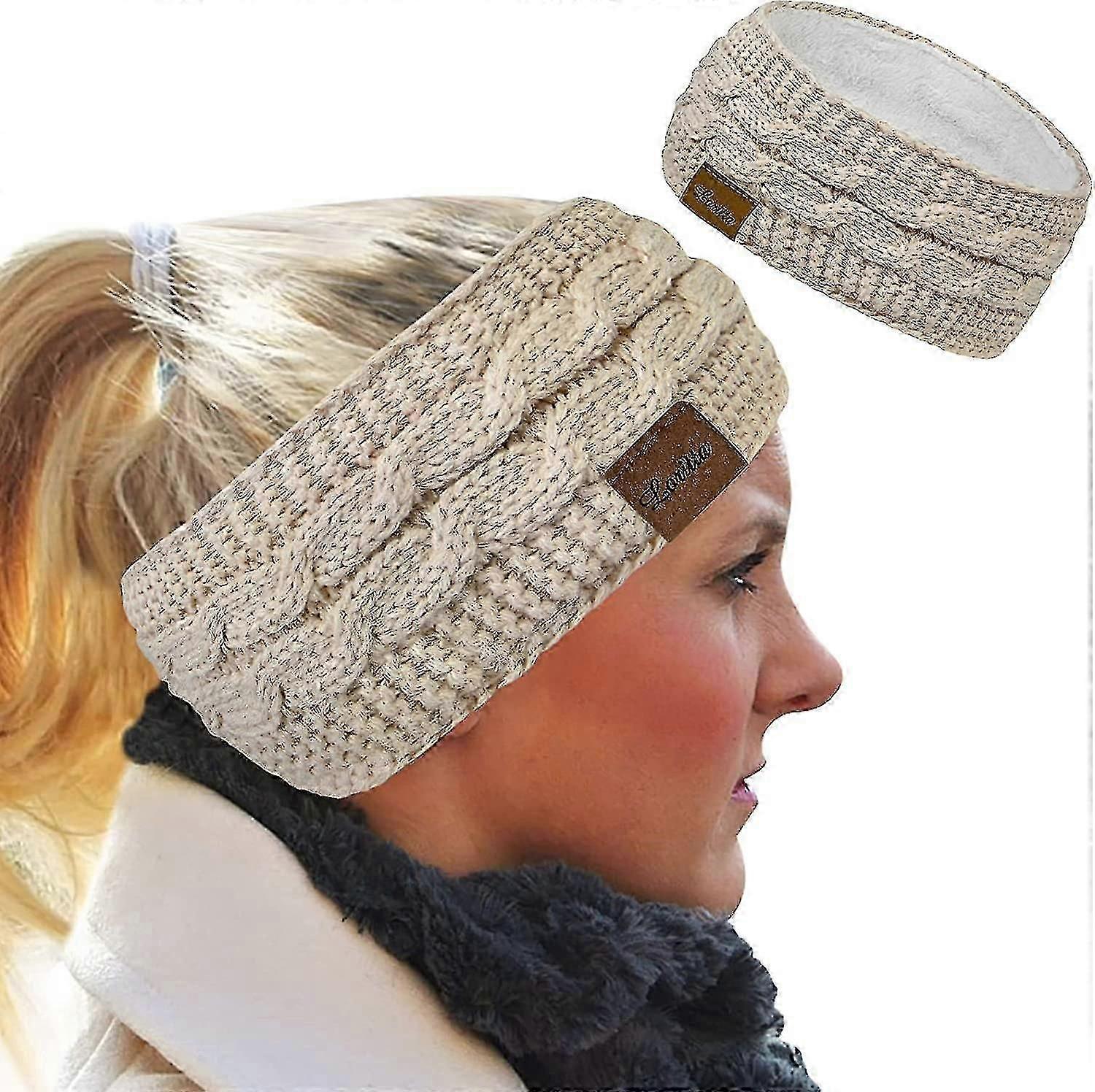 סרטי חורף לנשים צמר, מחממי אוזניים לנשים סרט ראש סרוג פליז עבה מרופד, חורף חם אוזניים