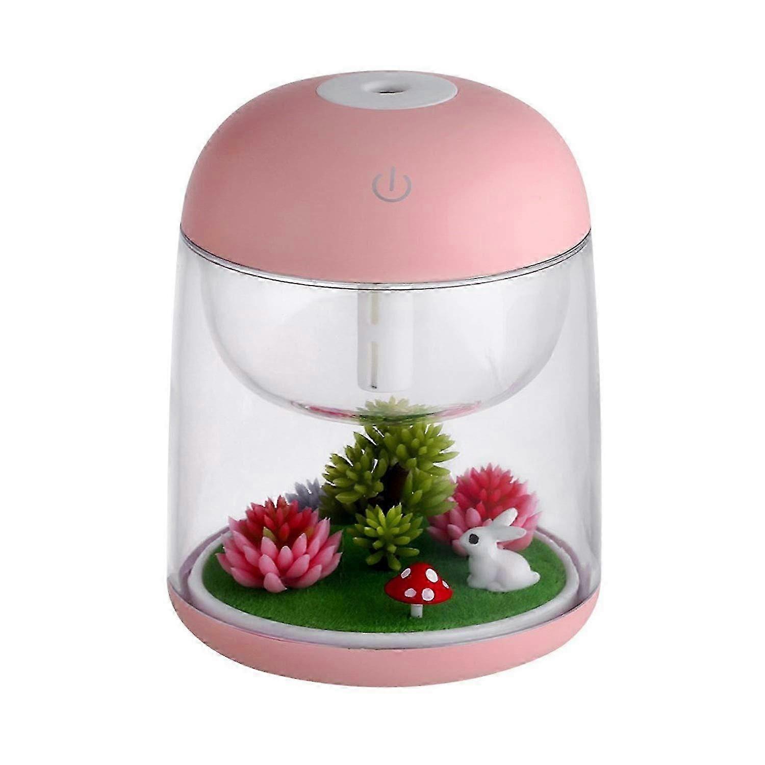 Mini Landscape Humidifier with Variable LED Light, Adjustable Spray Pattern, No Water Auto Shut Off (Pink)