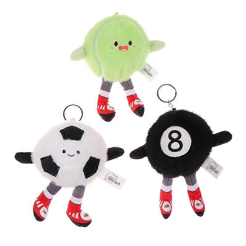 Cartoon Football Plush Toy Keychain Billiards Volleyball Dumbbells Stuffed Doll Pendant Car Key Ring Backpack Bag Decor Kid Gift