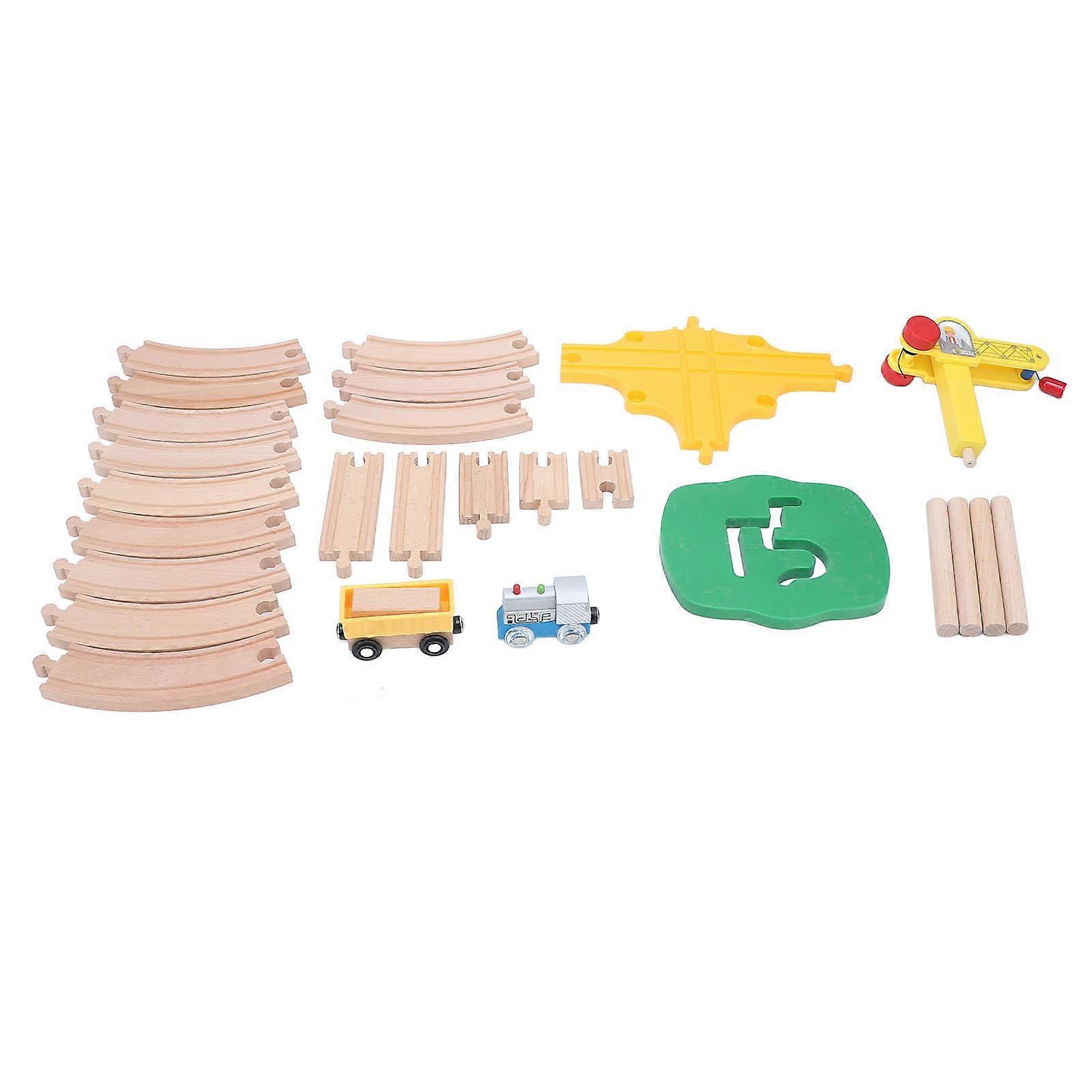 Tower Crane Train Track with Straight Curved Tracks Building Blocks Wooden Railway Set Expansion Pack