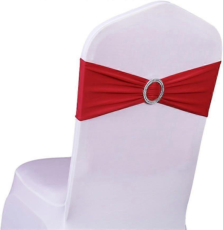 Elastic Slip-on Chair Headband with Buckle for Wedding Lycra Chair Knot, Red, 30PC