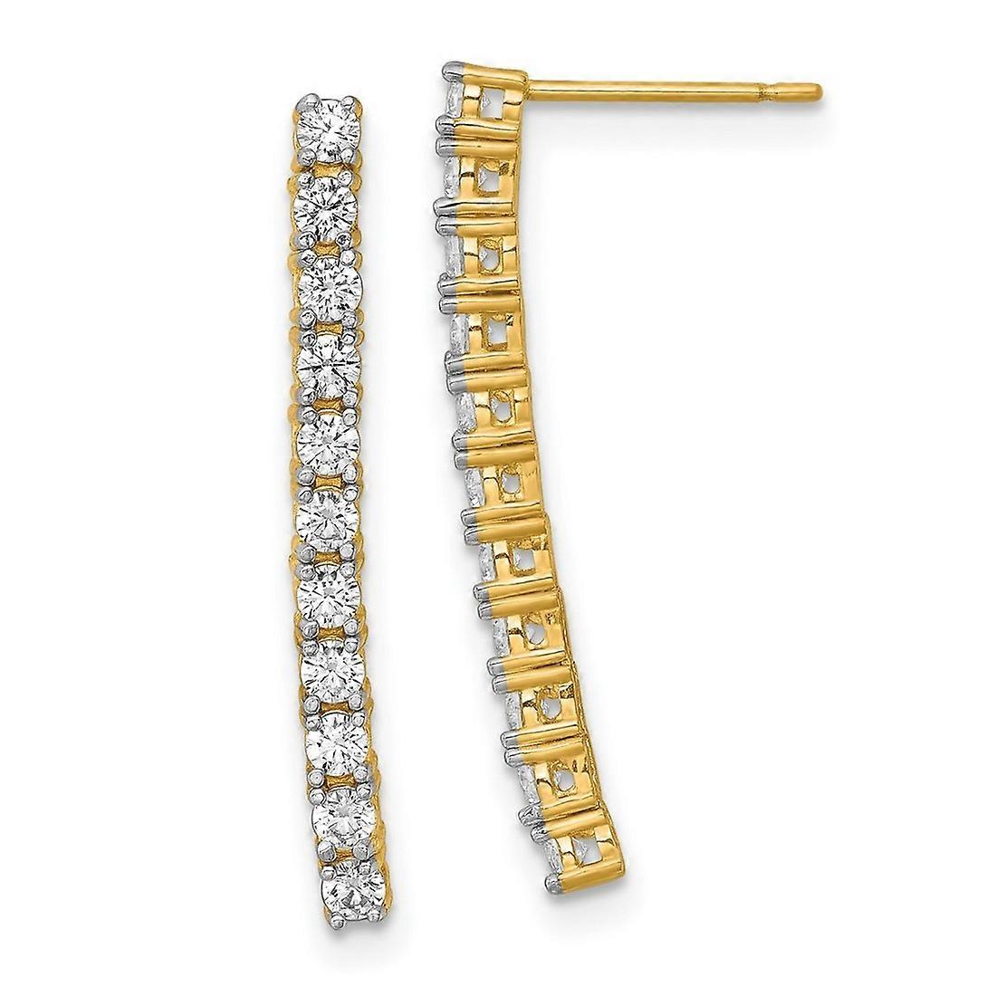 14k Solid Yellow Gold Polished Cubic Zirconia Post Long Drop Dangle Earrings 27x2.5mm Wide-Dangle Earring for Women