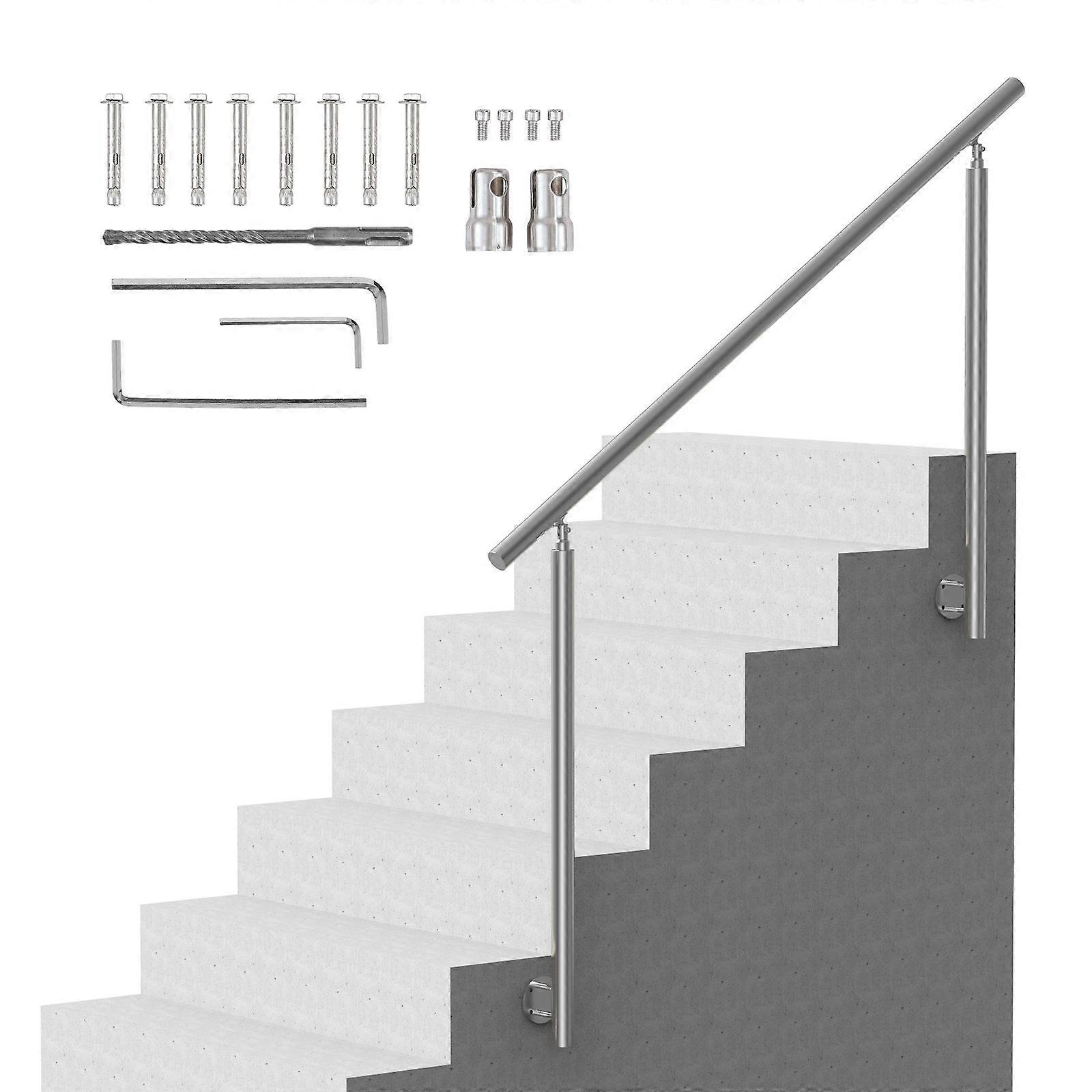 Handrails for Outdoor Steps, 59 in/ 150cm Length Stair Rail with Installation Kit, Double-column Staircase Handrails for Seniors, Porch