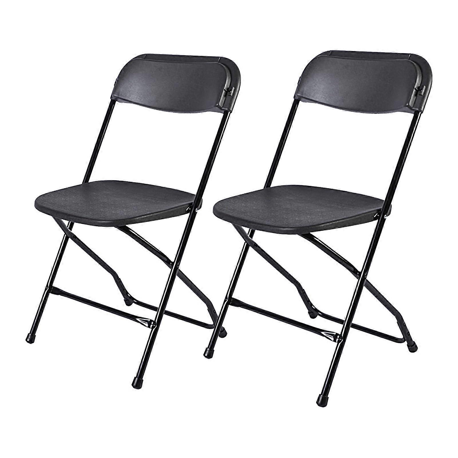 2 Pack Black Plastic Folding Chairs, Indoor Outdoor Stackable with Steel Frame 440lb. Capacity