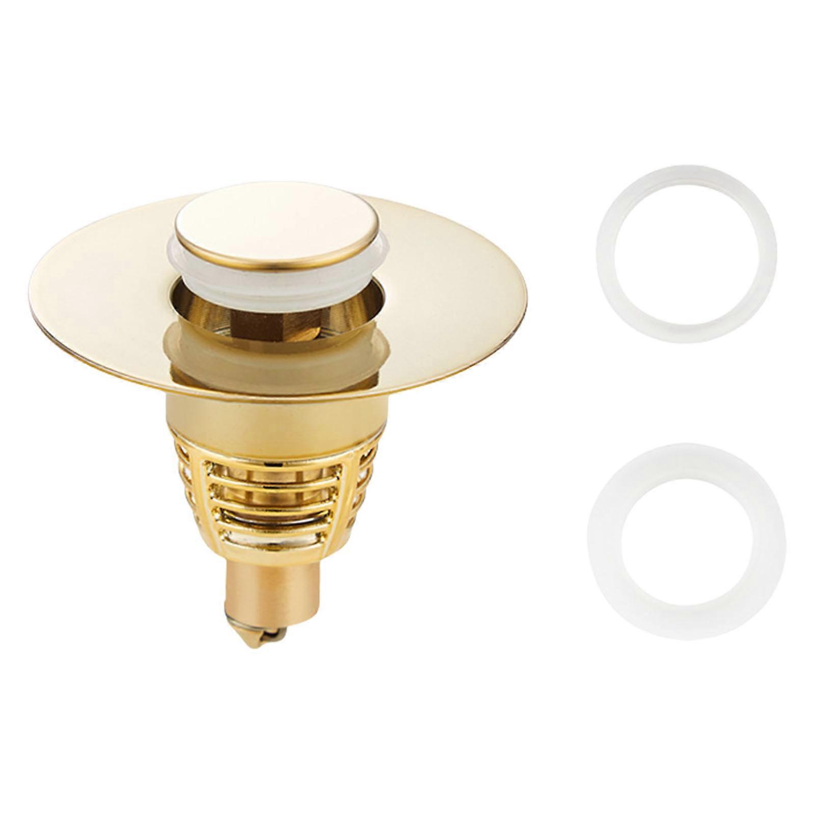 Bathroom Sink Stoppers with Brass Bounce Cores Push Type Drain Plug Portable Fit for 25mm to 46mm Openings Chromes gold