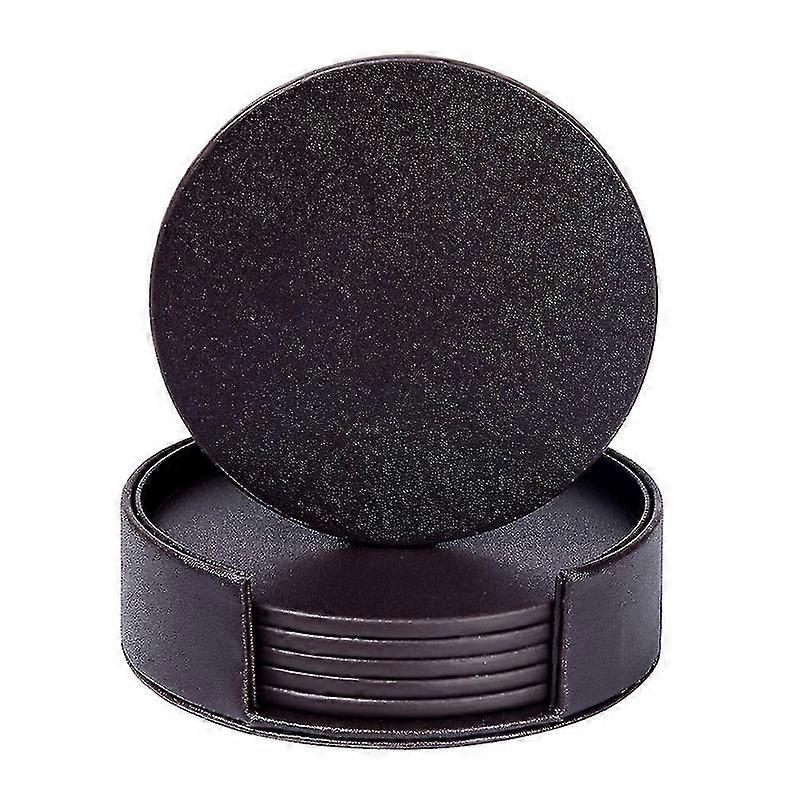 飲み物用6pcsコースター、ホルダー付きレザーコースター、家具を損傷から保護 - ブラウン -