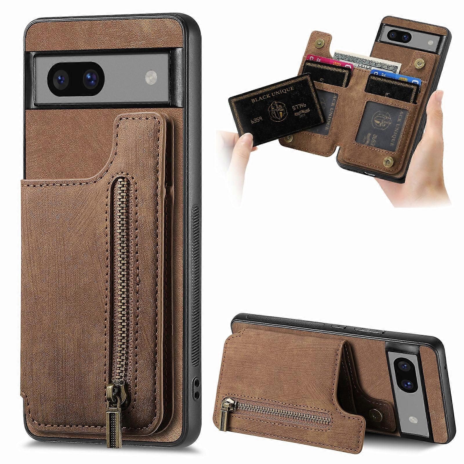 Retro Leather Zipper Wallet Back Phone Case