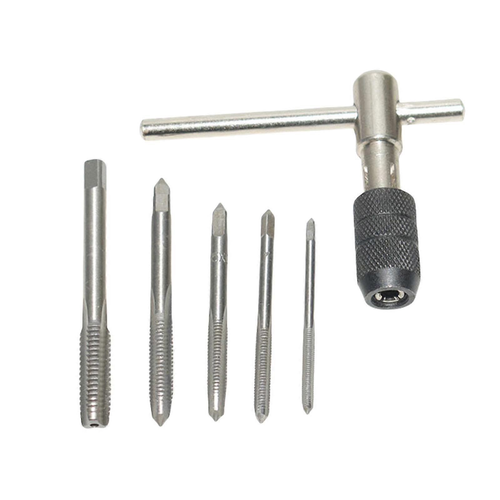 3-6mm T Shaped Tap Wrenches Set with 5 Hand Tap for 3-8 Threading On Metal and Wood