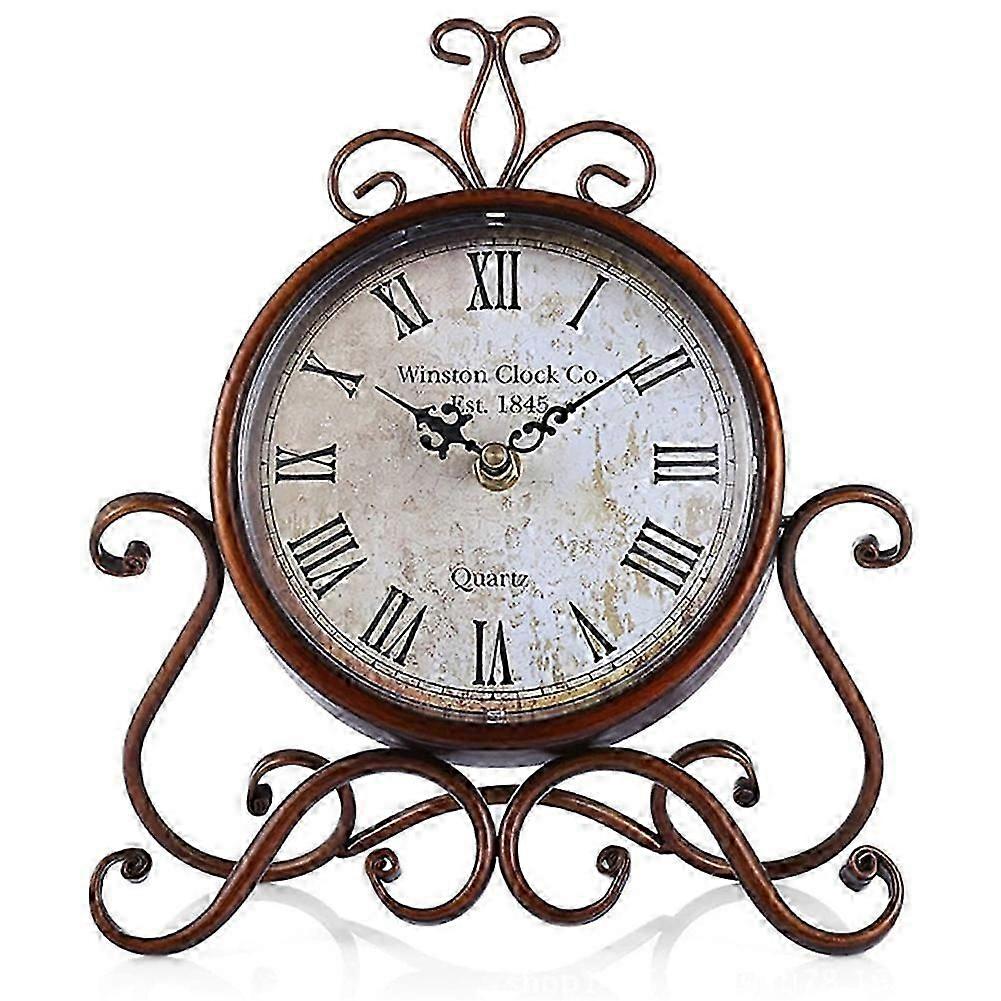 Vintage Table Clock Antique Mantel Clock Battery Operated Non-Ticking Retro Clock Small Desk Clock