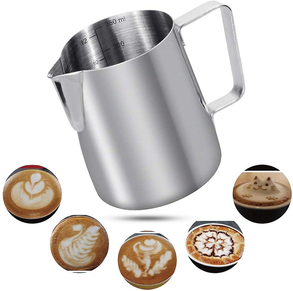 350ml Pot à lait 304 Pichet à lait en acier inoxydable gravé gradué à l’intérieur pour le lait moussant, cappuccinos