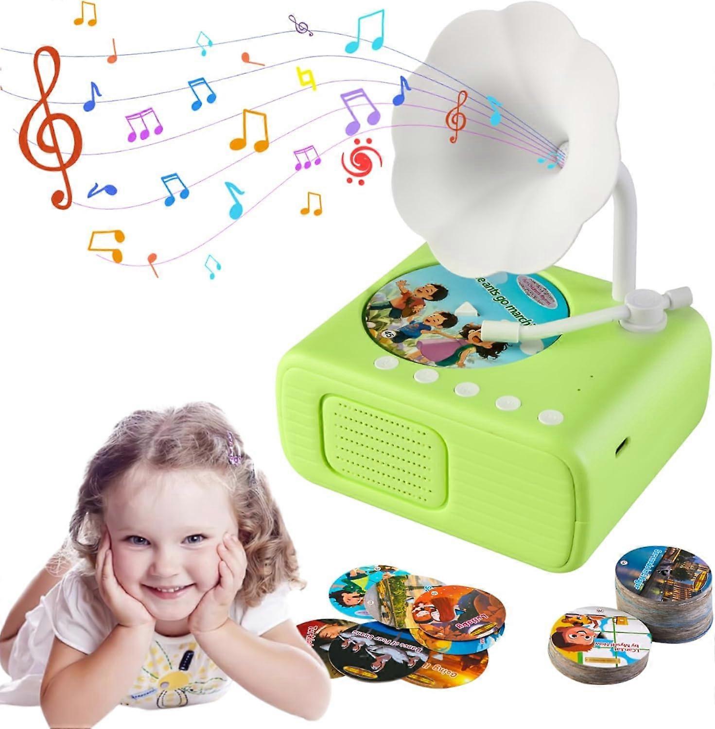 Kids Gramophone Toy with 96 Learning Cards Record Player for Storytelling Music