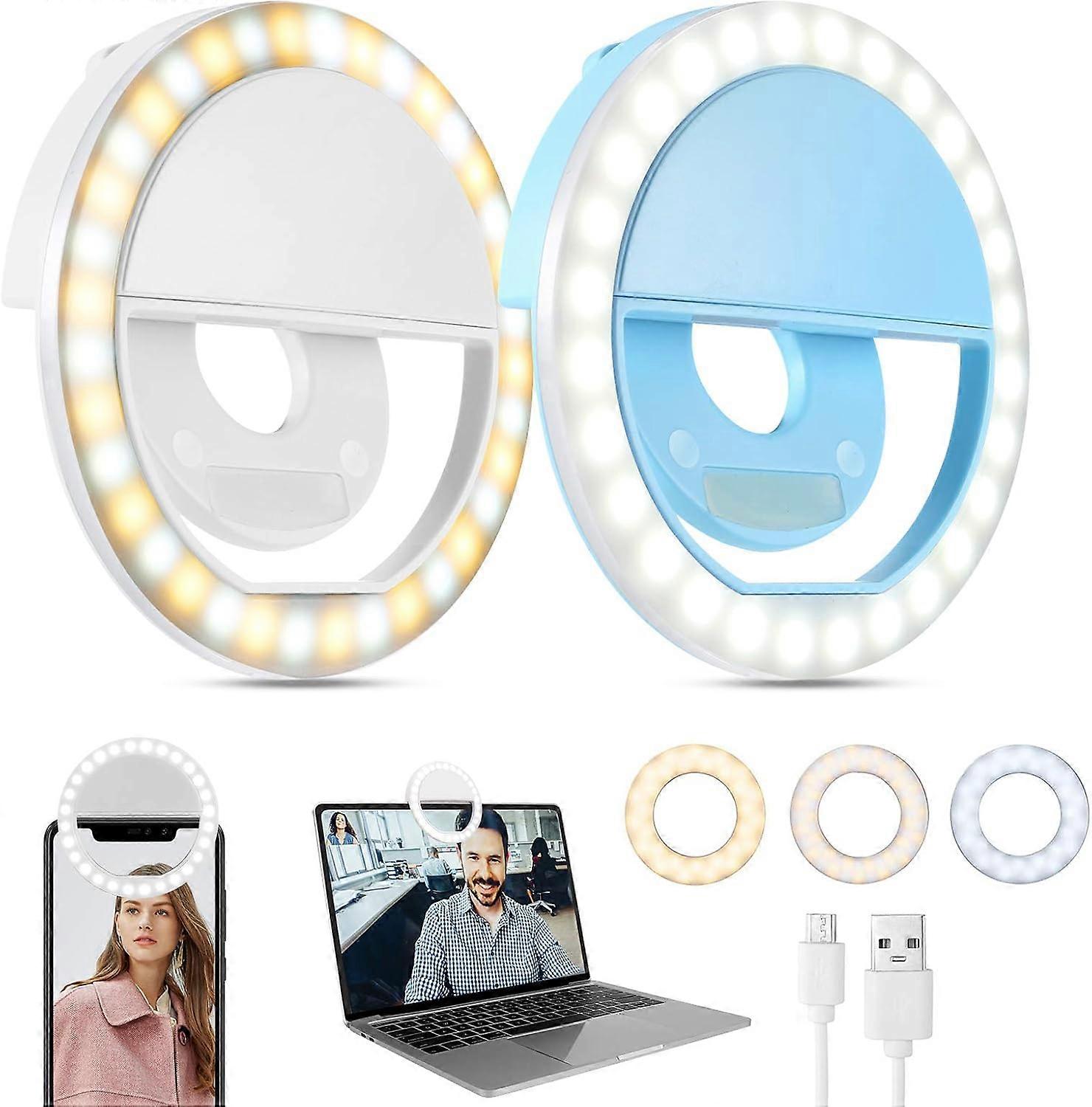 Selfie Ring Light (2-Pack), 3 Light Modes Rechargeable Ring Light