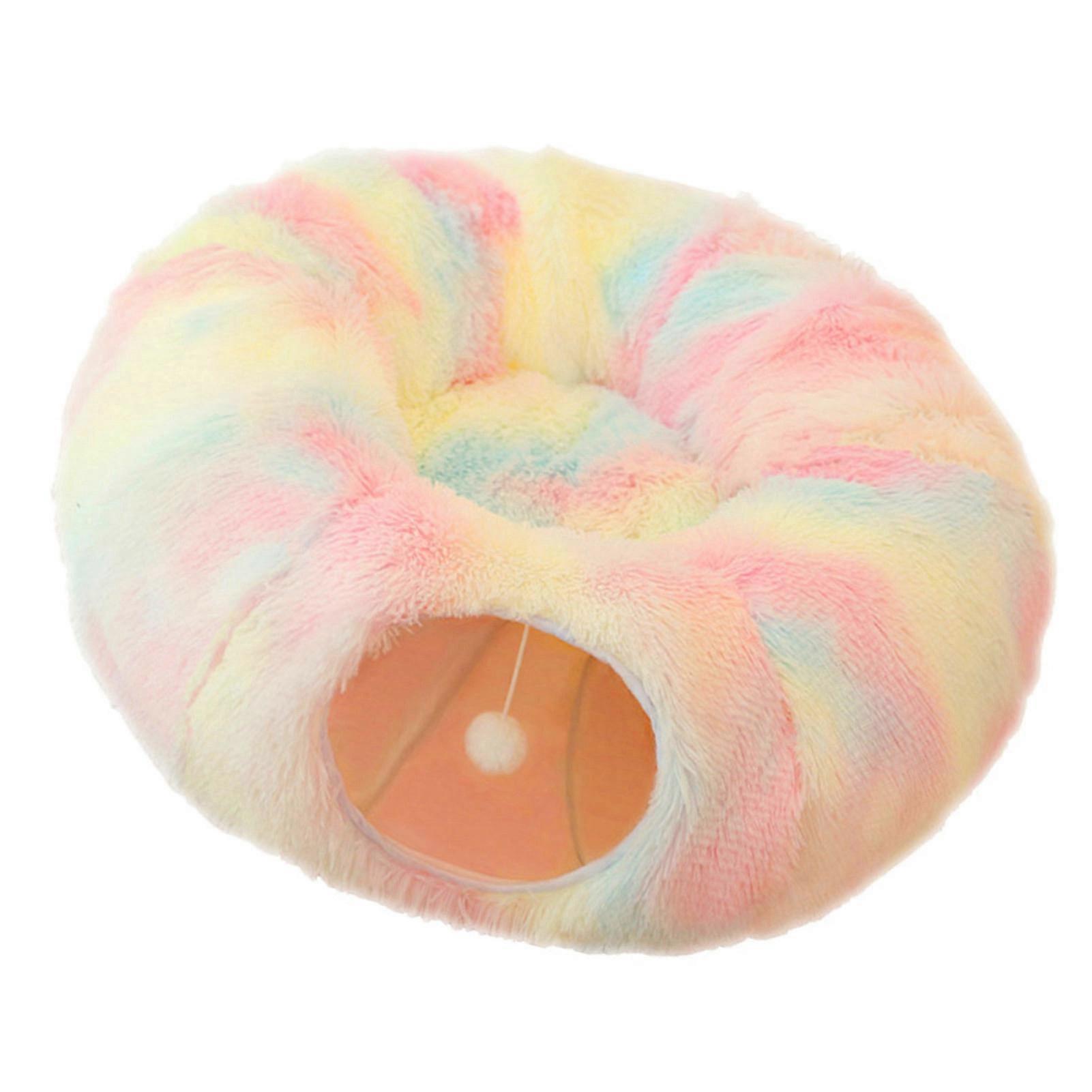 Cat Tunnel Bed Grey or Colourful Plush 84cm Diameter Foldable