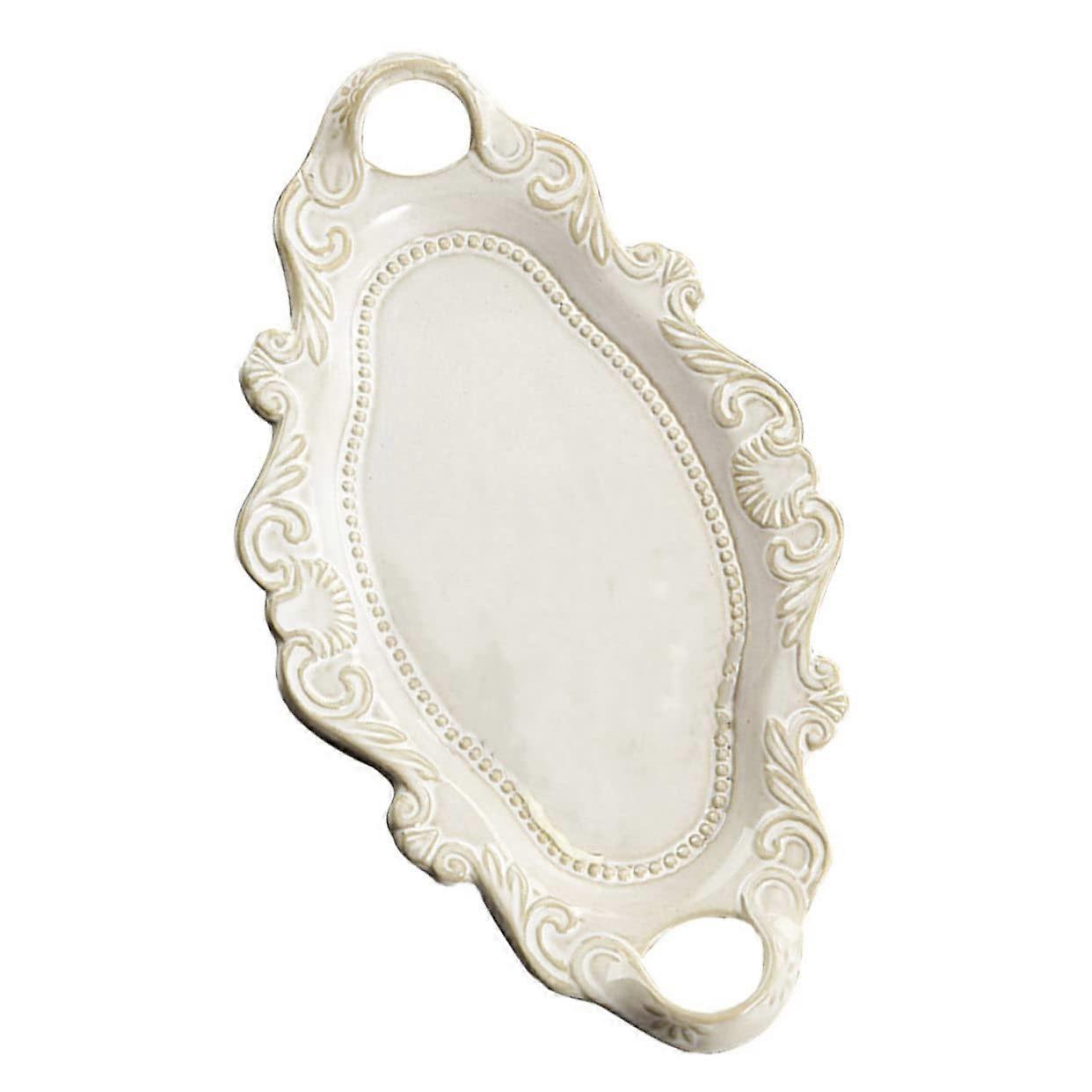 Ceramic Salad Plate with Handles for Cake, Sushi and Dessert Serving, White European Style Tableware