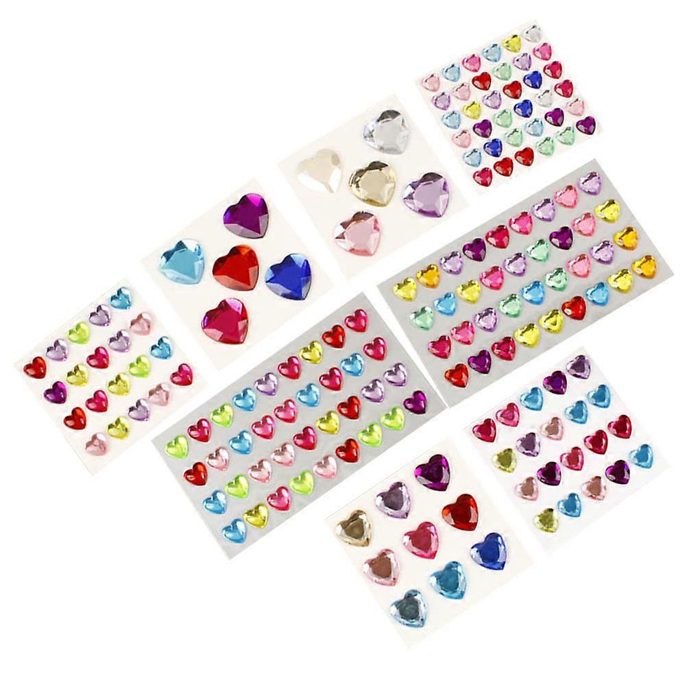 Heart Shaped Self-Adhesive Stickers Acrylic Rhinestone Stickers For Crafts Bright Color Multi-Shape Style 8 Sheets