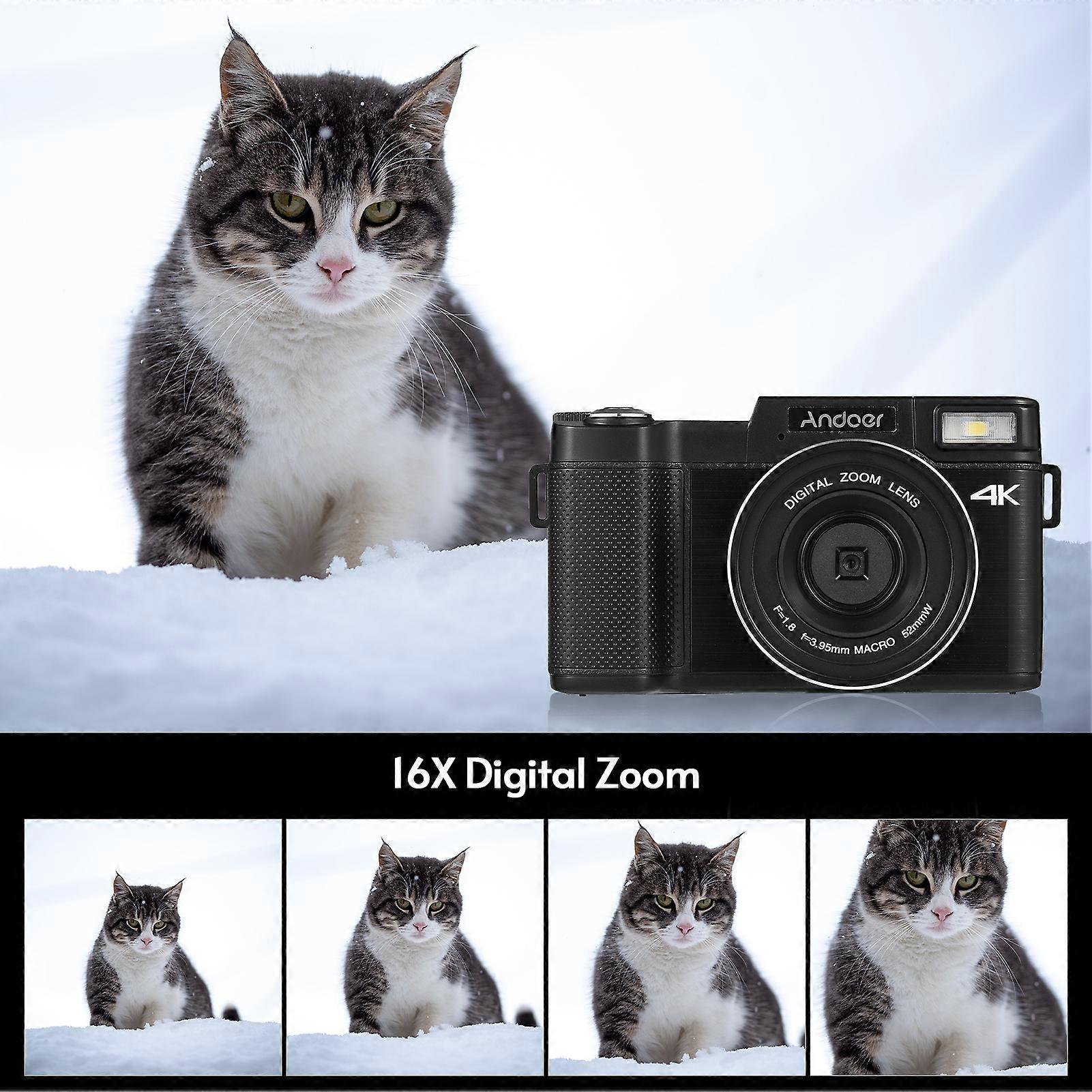 Andoer 48MP 4K Digital Camera - 16X Zoom, Rotatable Screen, Anti-Shake, 128GB Support