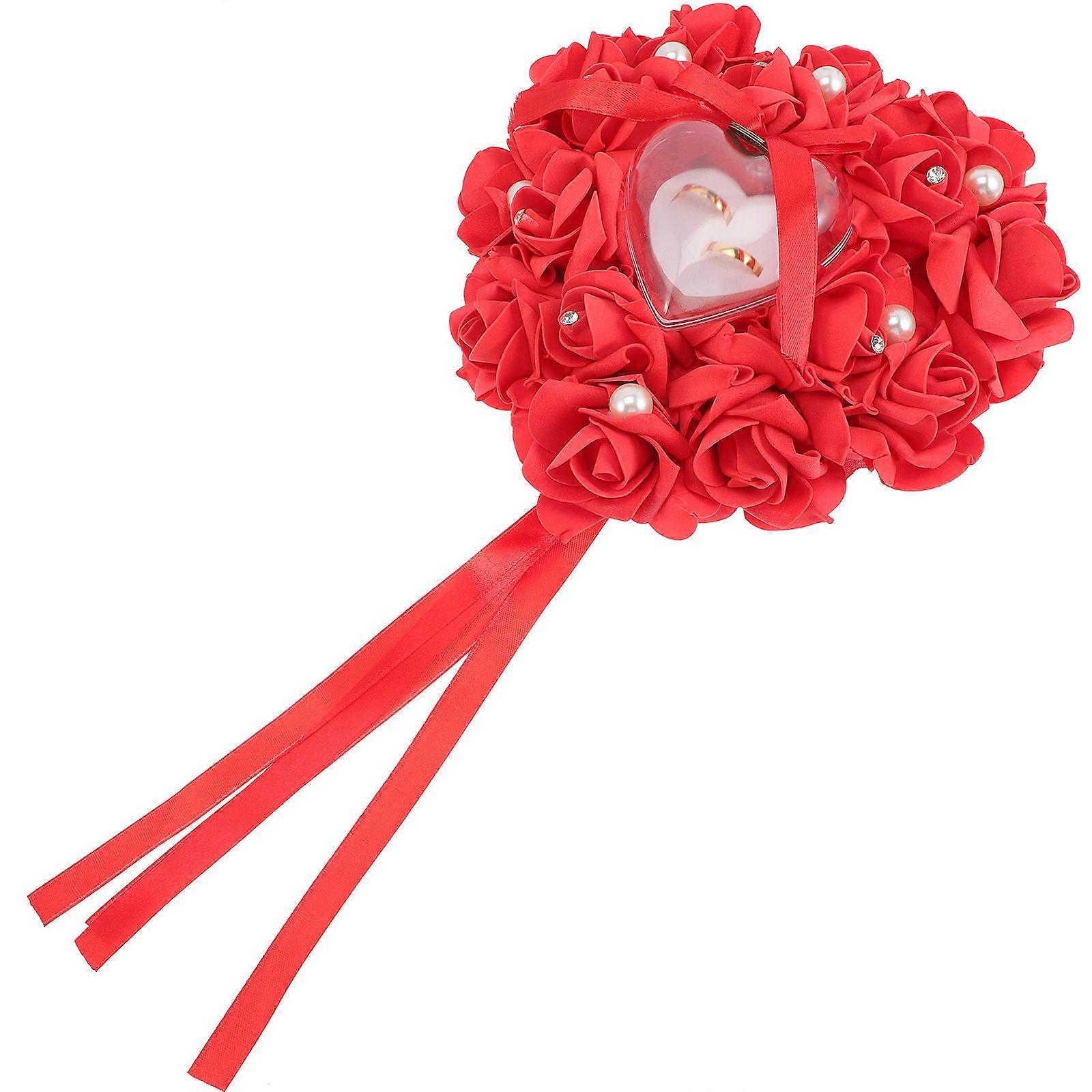 Heart-Shaped Wedding Ring Pillow Box Elegant Red Storage For Couples 1Set