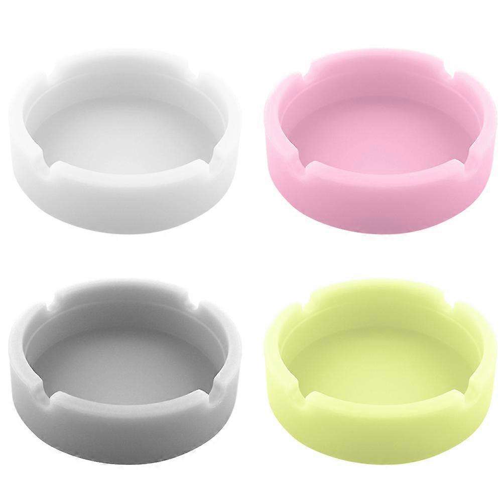 Heat Resistant Ashtray Silicone Round Shape Cafe Use 3.26x3.26x0.9in Cigarette Tray 4Pcs
