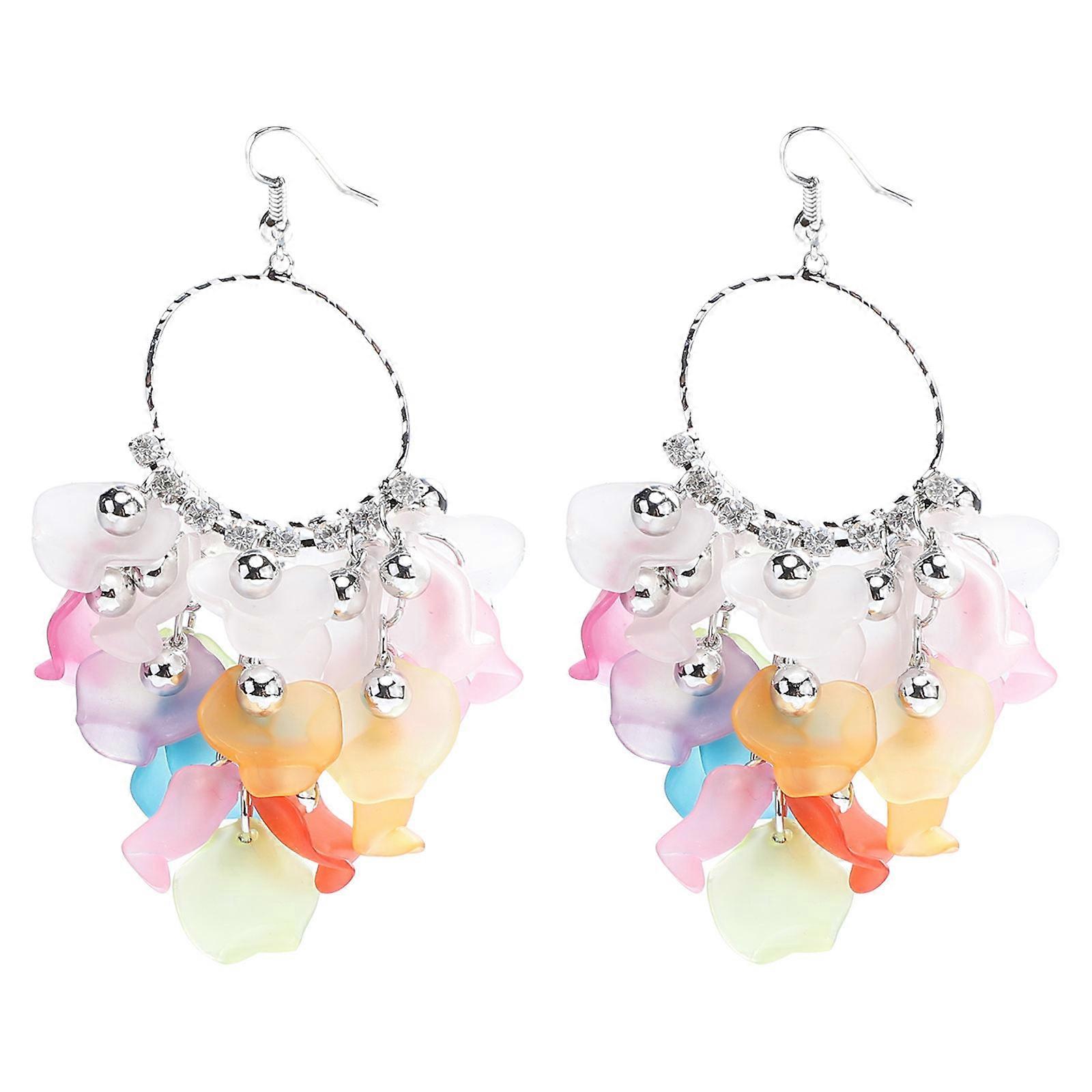 Here's a polished and engaging product description based on your input:
**1 Pair Bohemian Tassel Ear Danglers – Colorful Petal Drop Earrings for