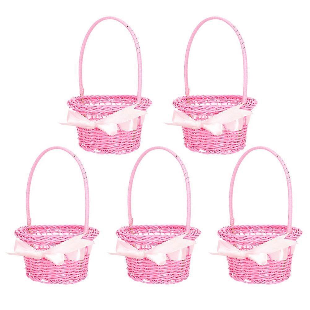 Mini Flower Basket Miniature Woven Baskets Plastic Bamboo Spring Decor Easter Decor 5Pcs
