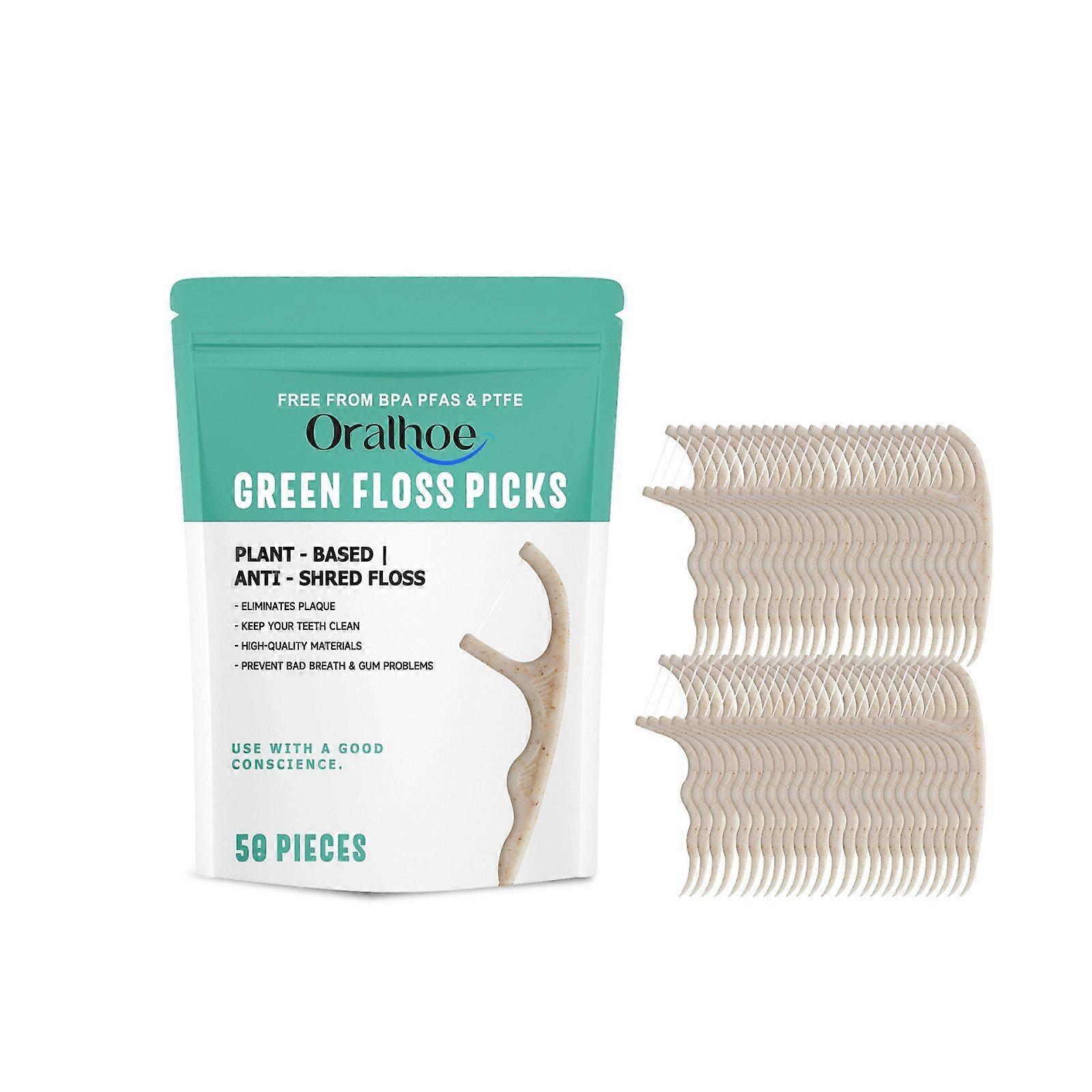 Double Floss Picks Biodegradable (50pcs) - Plant Based Natural Dental Floss Sticks - Flossers for Adults & Kids - Nontoxic Vegan Tooth Pick Flossers