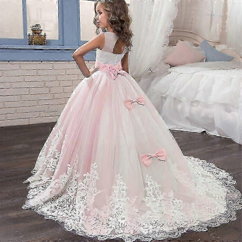 Vestido De Princesa Para Niña - Blanco, Sin Mangas, Estilo Tutú Con Encaje, Perfecto Para Bodas Y Fiestas