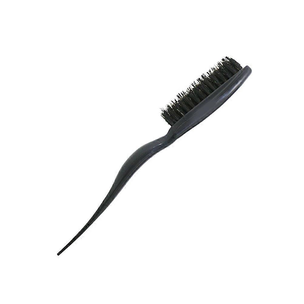 Natural Boar Bristle Hair Styling Brush Ergonomic Handle 3 Row Teasing Comb for Salon Home Use Black