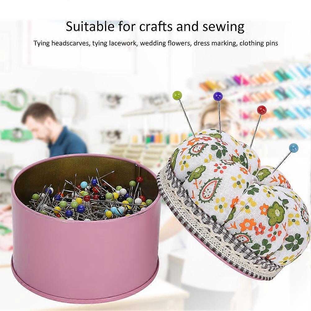 500 Pcs Glass Pincushions Tin Box Fabric Pin Cushion Decorative Tool for Quilting Sewing Crafts