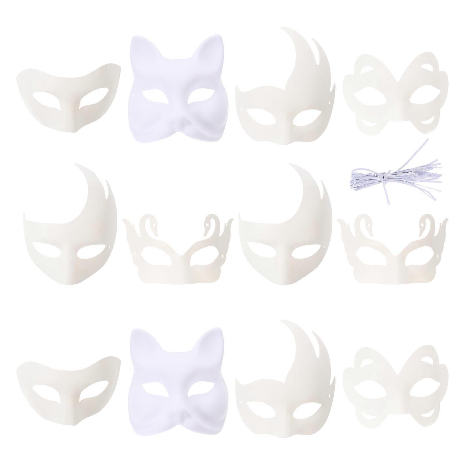 Diy Paintable Pulp Masks Half Face Masquerade Craft Kit Blank Masks for Art Projects Parties 12pcs Set