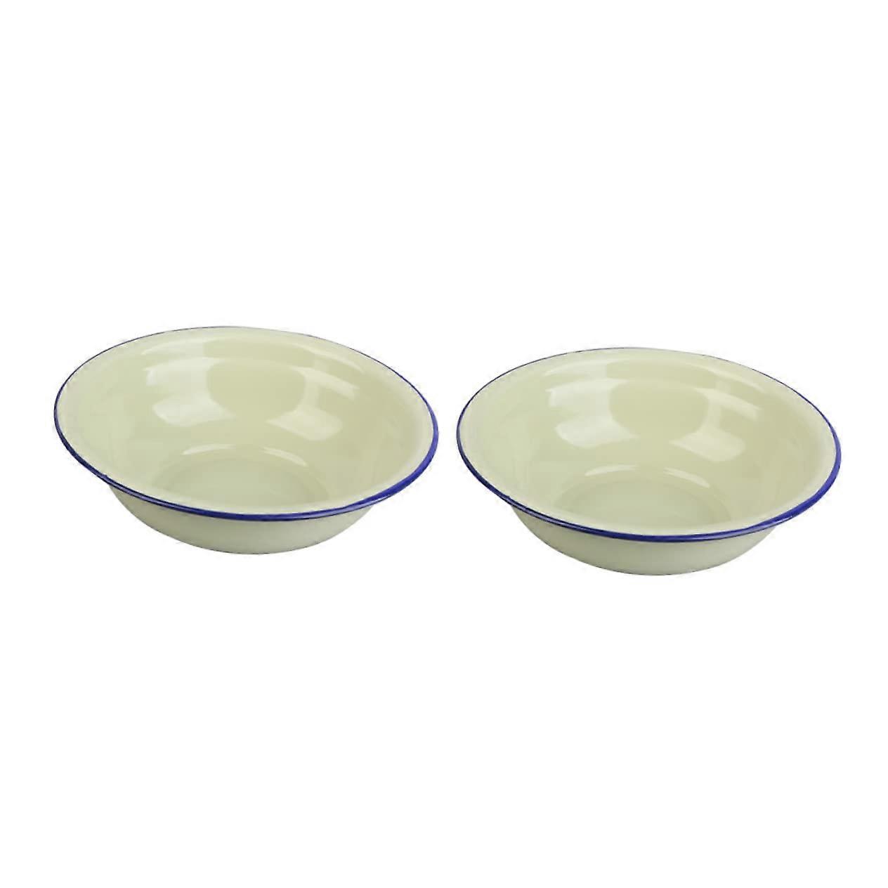 Enamel Bowls Set of 2 Large Dinnerware Soup Tureen Light Green Vintage Basin 26X26X13CM for Soup and Sandwiches