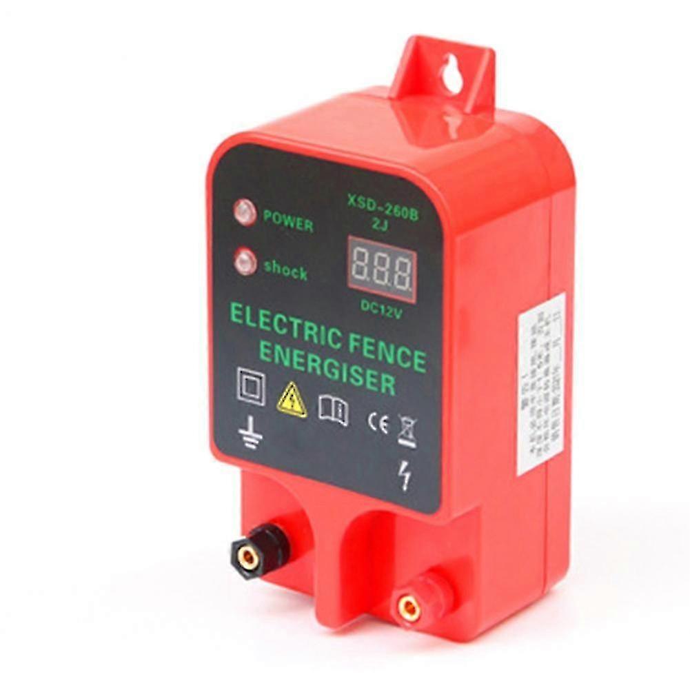 10KM Electric Fence Controller High Voltage Waterproof LCD Display EU Plug Red